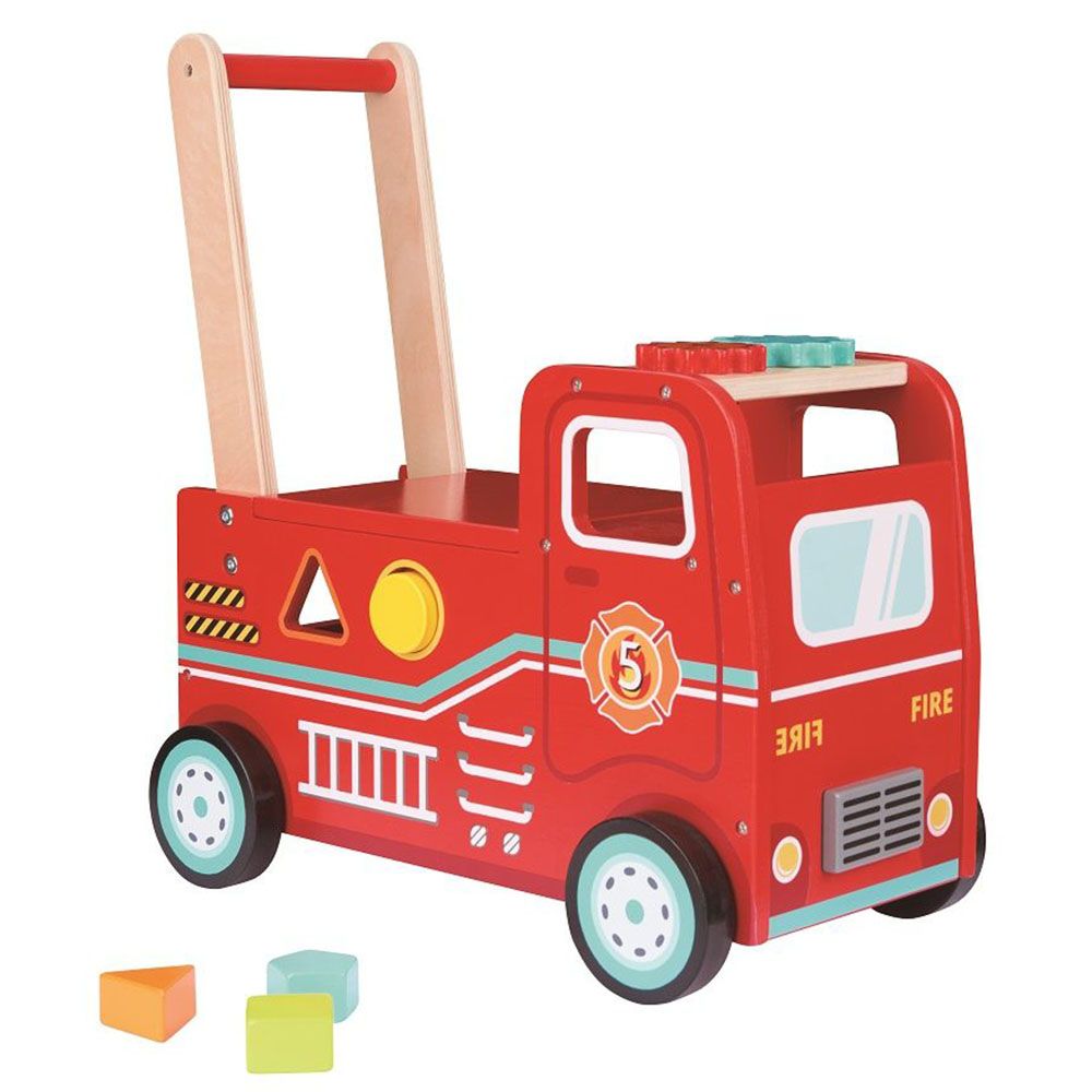 Lelin Toys, Бебешка проходилка и количка за бутане с крачета, Пожарна, 2 в 1
