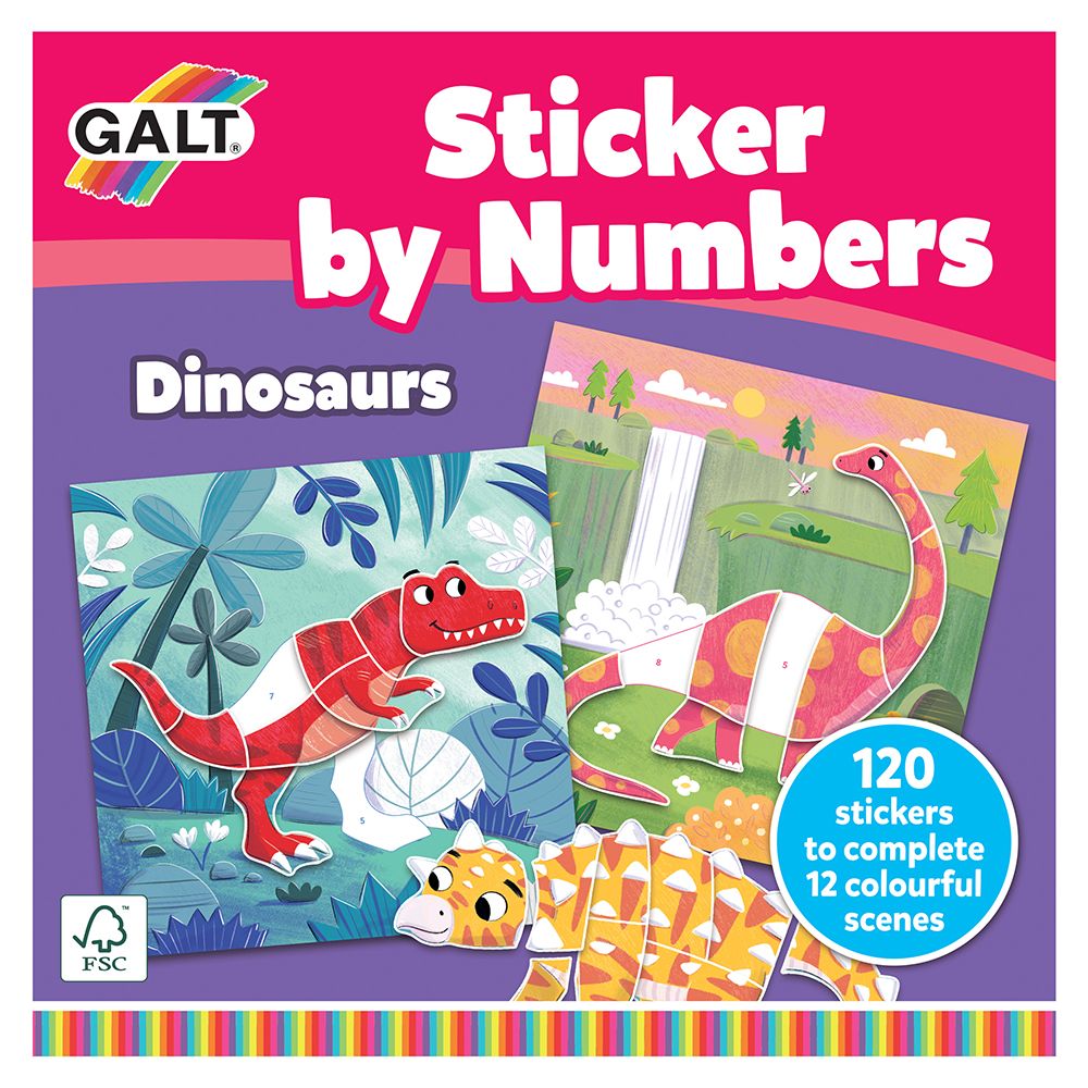 Galt Toys, Книжка, Рисувай със стикери по номера, Динозаври