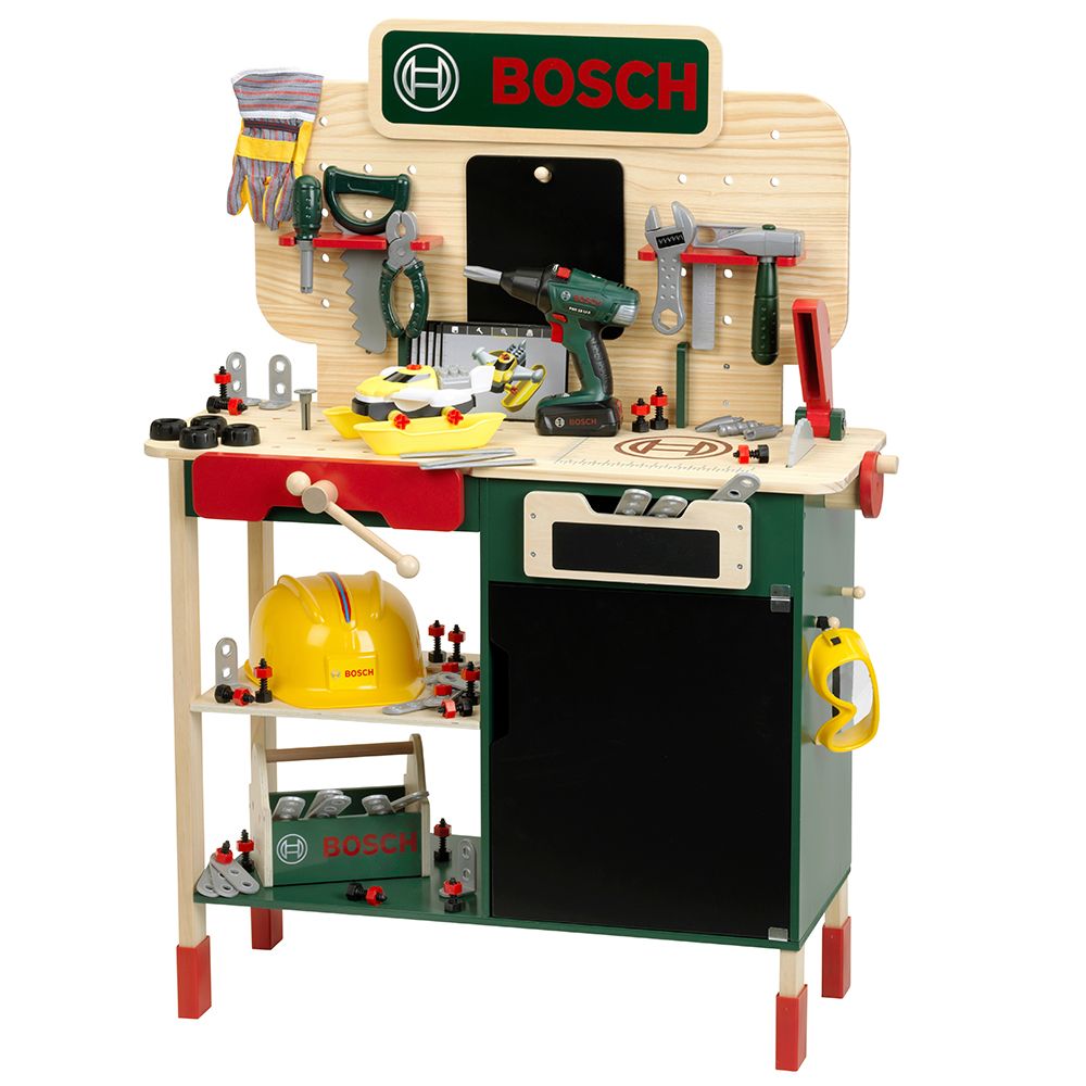 Bosch Mini, Детска дървена работилница „Малък майстор“, 100 части, от борова дървесина, Theo Klein