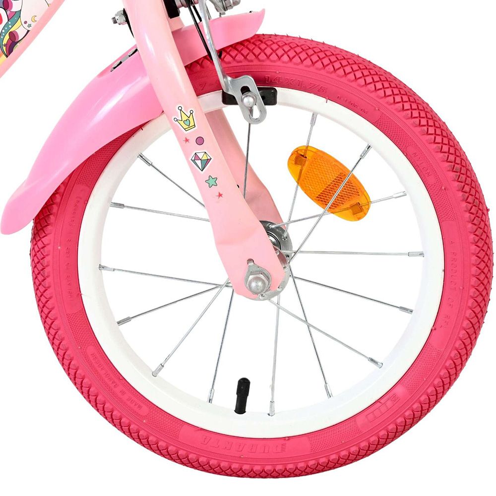 Детски велосипед с помощни колела, Volare Unicorn, 14 инча - розов