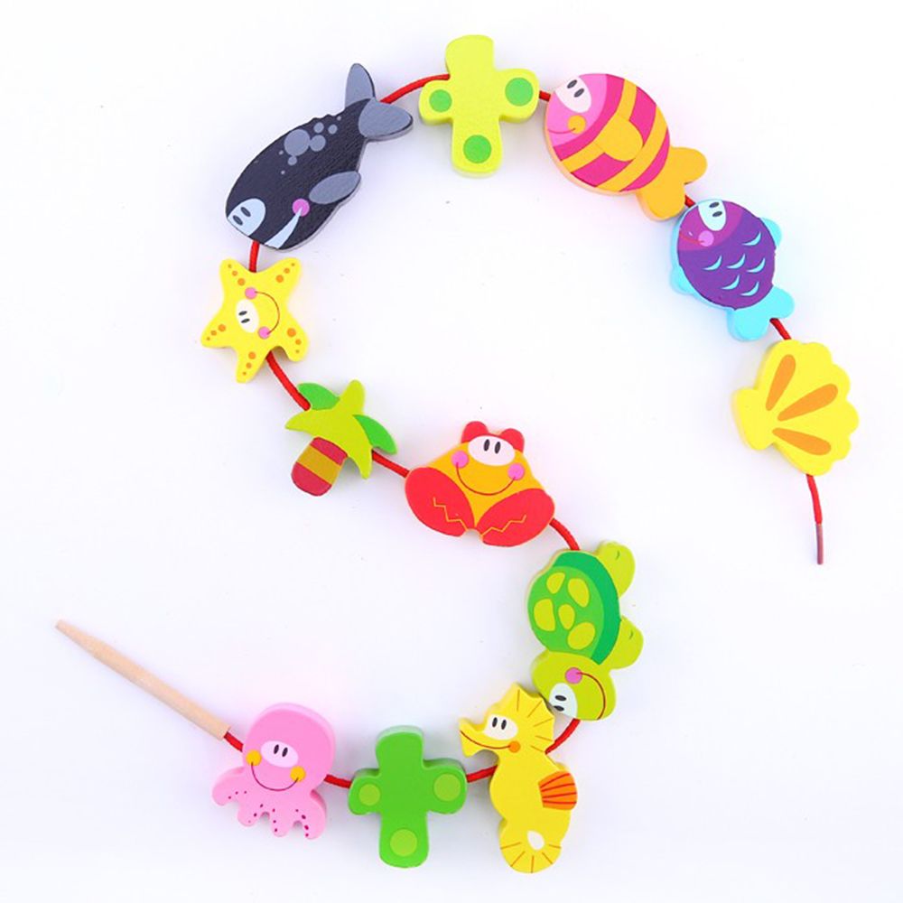 Комплект дървени фигурки за нанизване, Морски свят