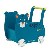 Дървена количка за бутане, с място за багаж