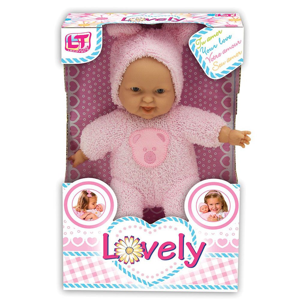 Loko Toys, L, Мека кукла-бебе с костюм на мече, 28 см