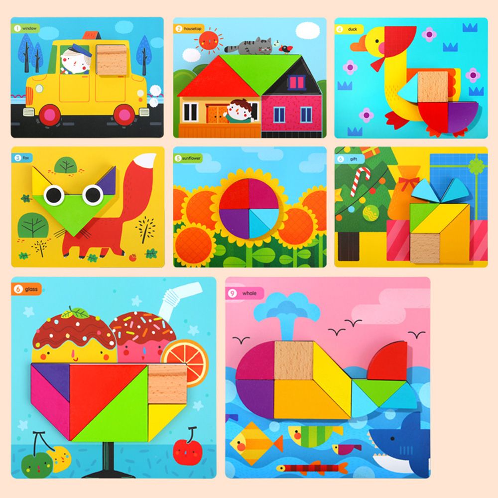 Танграм сърце - задачи с цветни геометрични дървени фигури