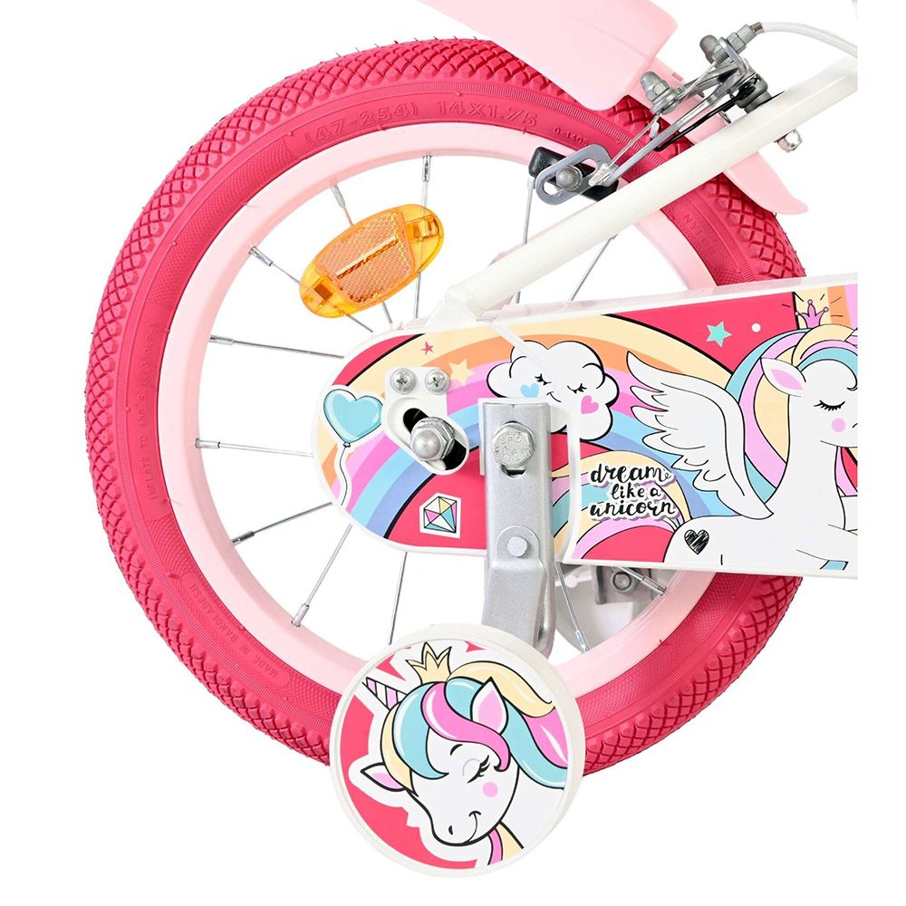 Детски велосипед с помощни колела, Volare Unicorn, 14 инча - бял