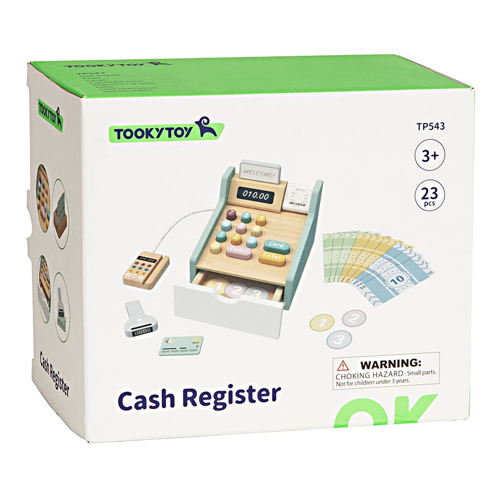 TookyToy, Дървен касов апарат с баркод четец и пари за игра