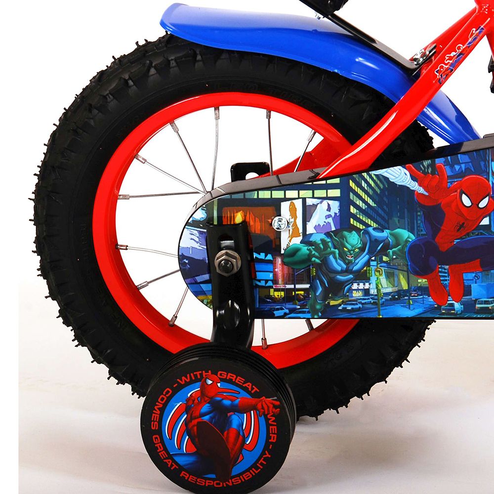 Детски велосипед Спайдермен, с помощни колела, 12 инча