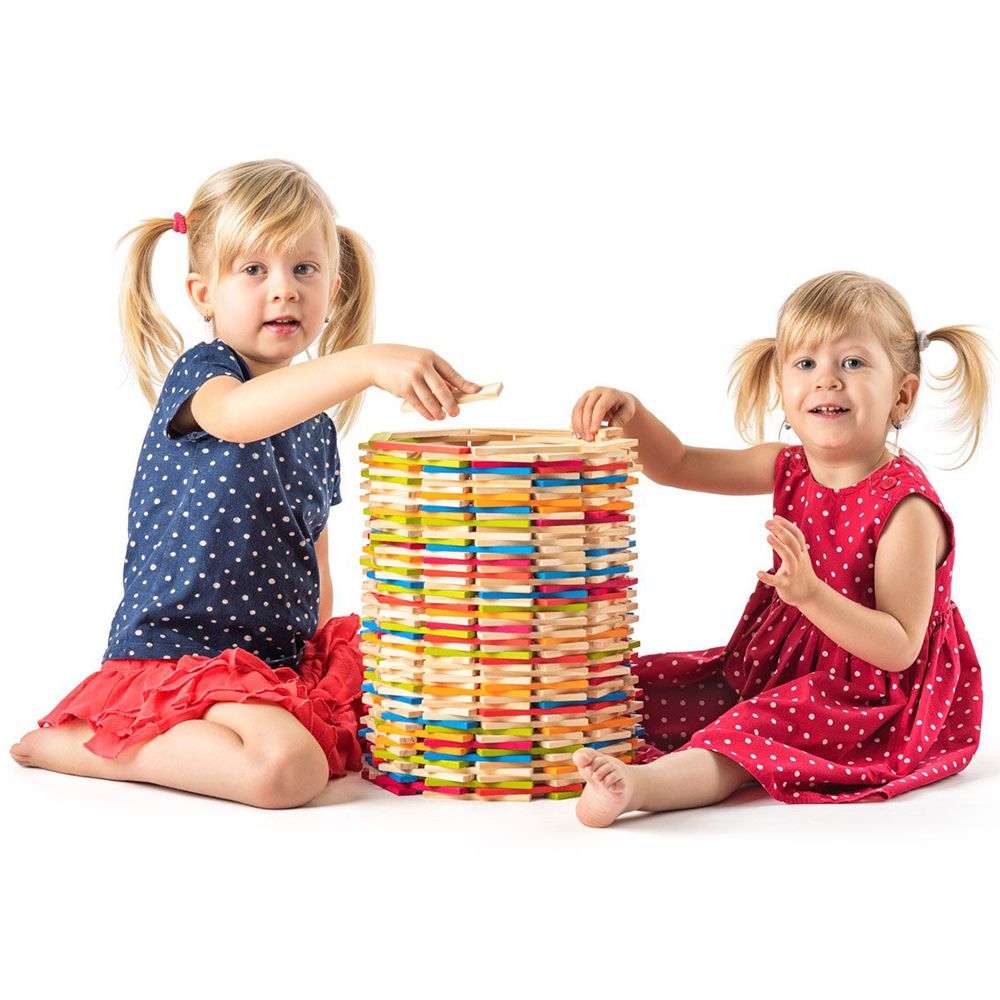 Дървени цветни тухлички Емма, 200 части