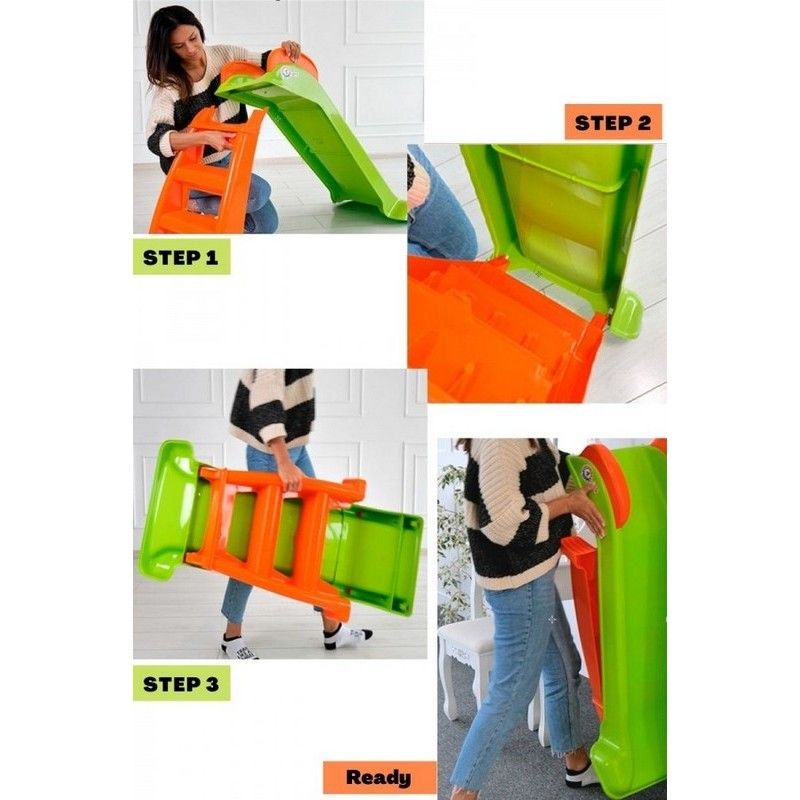 Детска пластмасова пързалка, зелено и оранжево