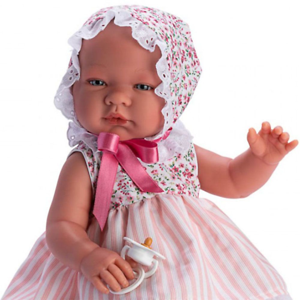 Кукла бебе Мария, с лятна рокличка и шапка на цветя