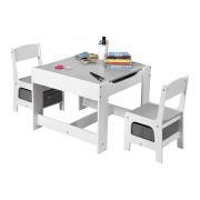 Детска дървена маса 2 в 1, с две столчета и черна дъска