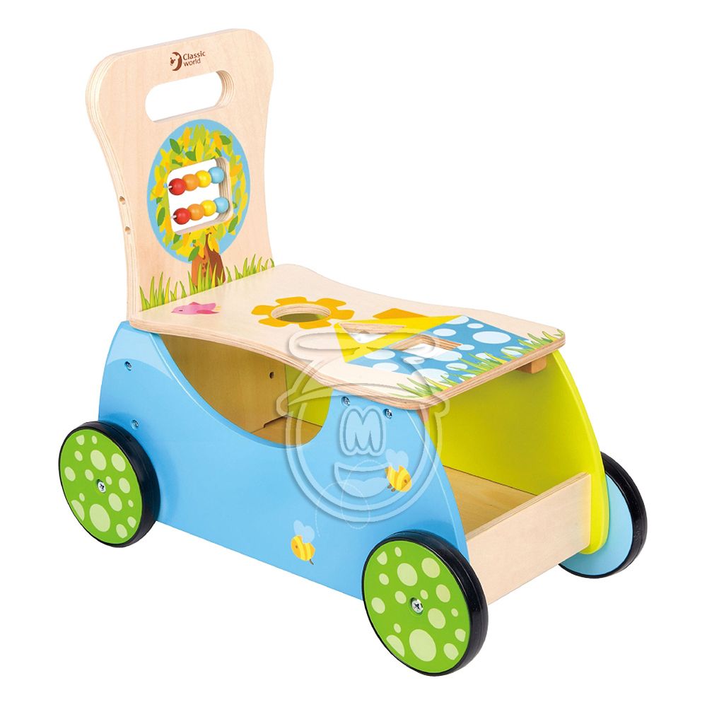 Дървена количка за бутане и сядане