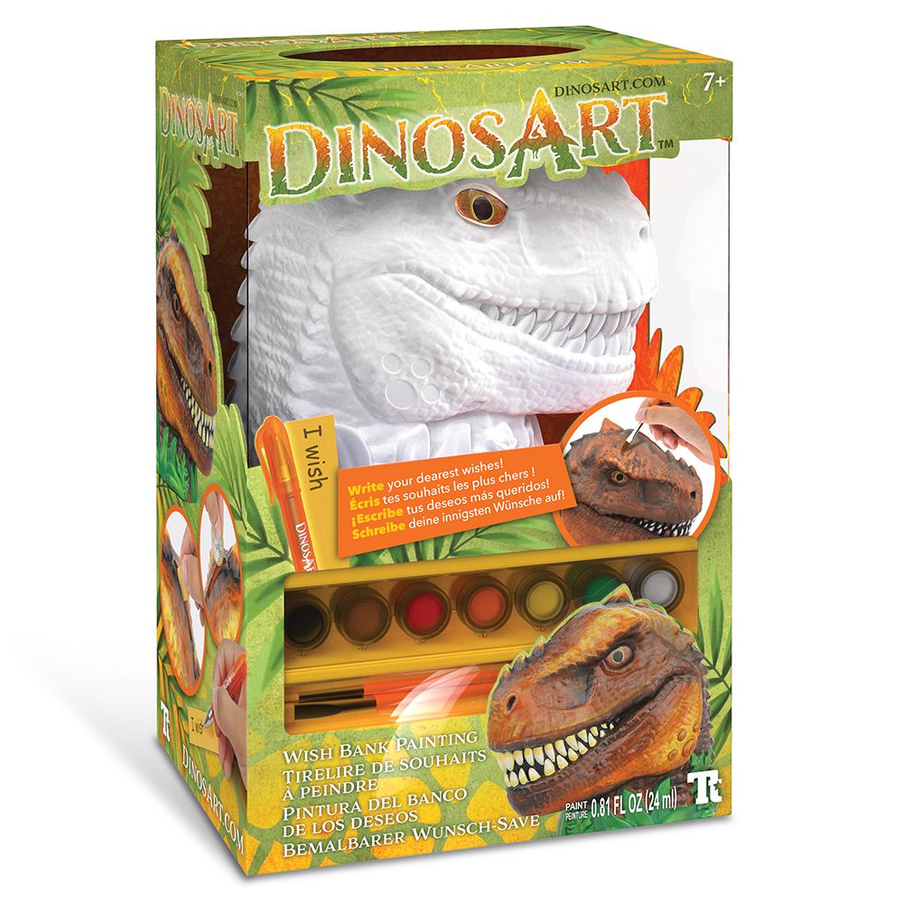 DinosArt, Комплект за оцветяване, Касичка и сейф за желания, Динозавър