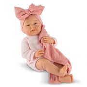Кукла-бебе Мати, с розово плетено гащеризонче и одеялце, 40 см