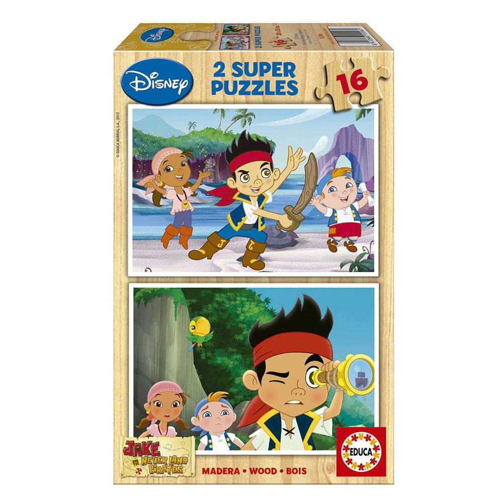 Educa, Джейк и пиратите от Невърленд, пъзел с 2 x 16 дървени части