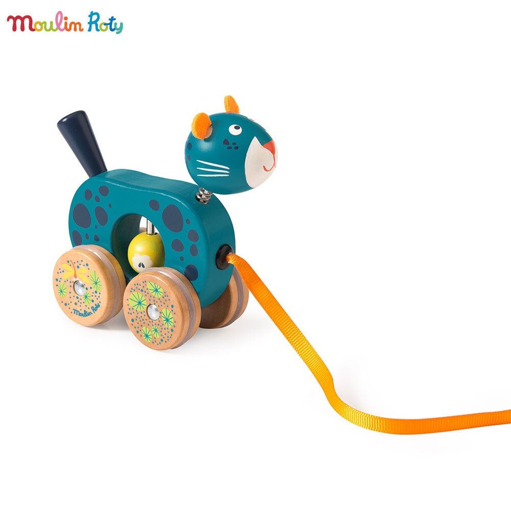 Moulin Roty, Дървена мини играчка за дърпане, Пантерата Зимба