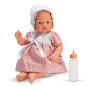 Кукла-бебе Коке, с розова рокля на точки и шапка, 36 см.