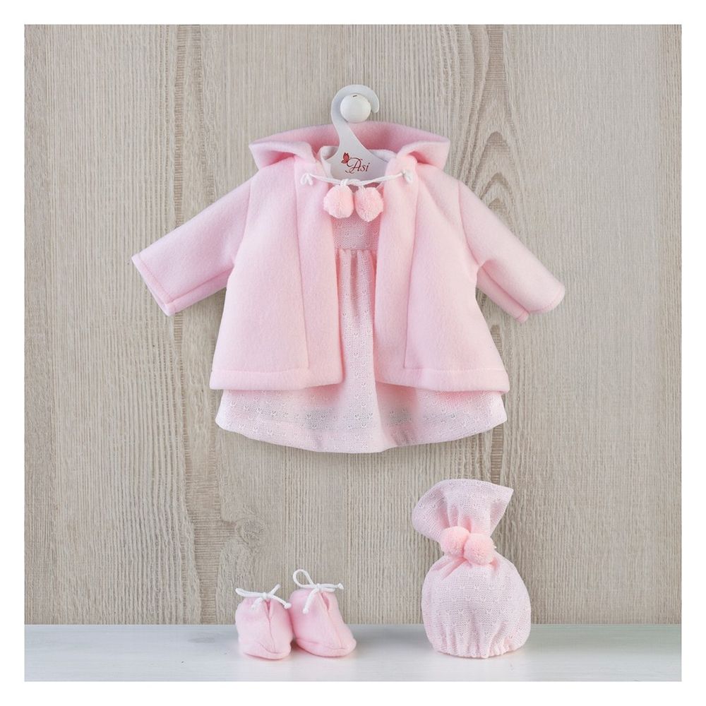 Розово палтенце, шапка и терлици, за кукла Лея, 46 см