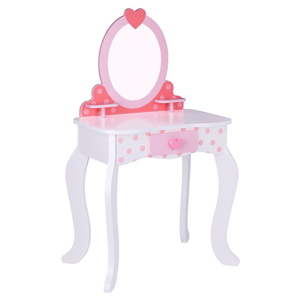 Детска дървена розова тоалетка, със столче, Точици
