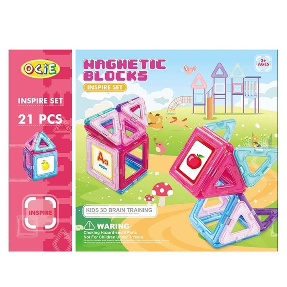 Magnetic blocks, Магнитен конструктор, розов, 21 части, Ocie