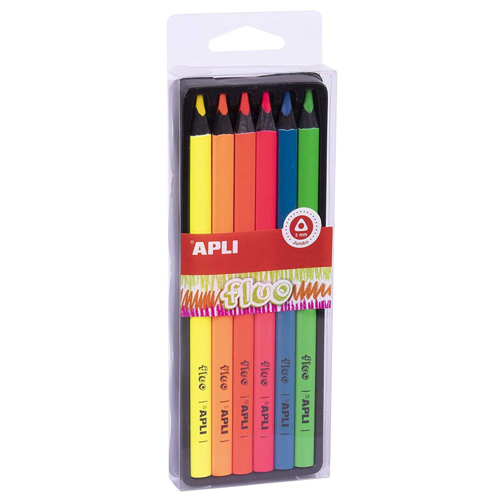 Apli kids, Комплект неонови моливи, Jumbo, 6 цвята