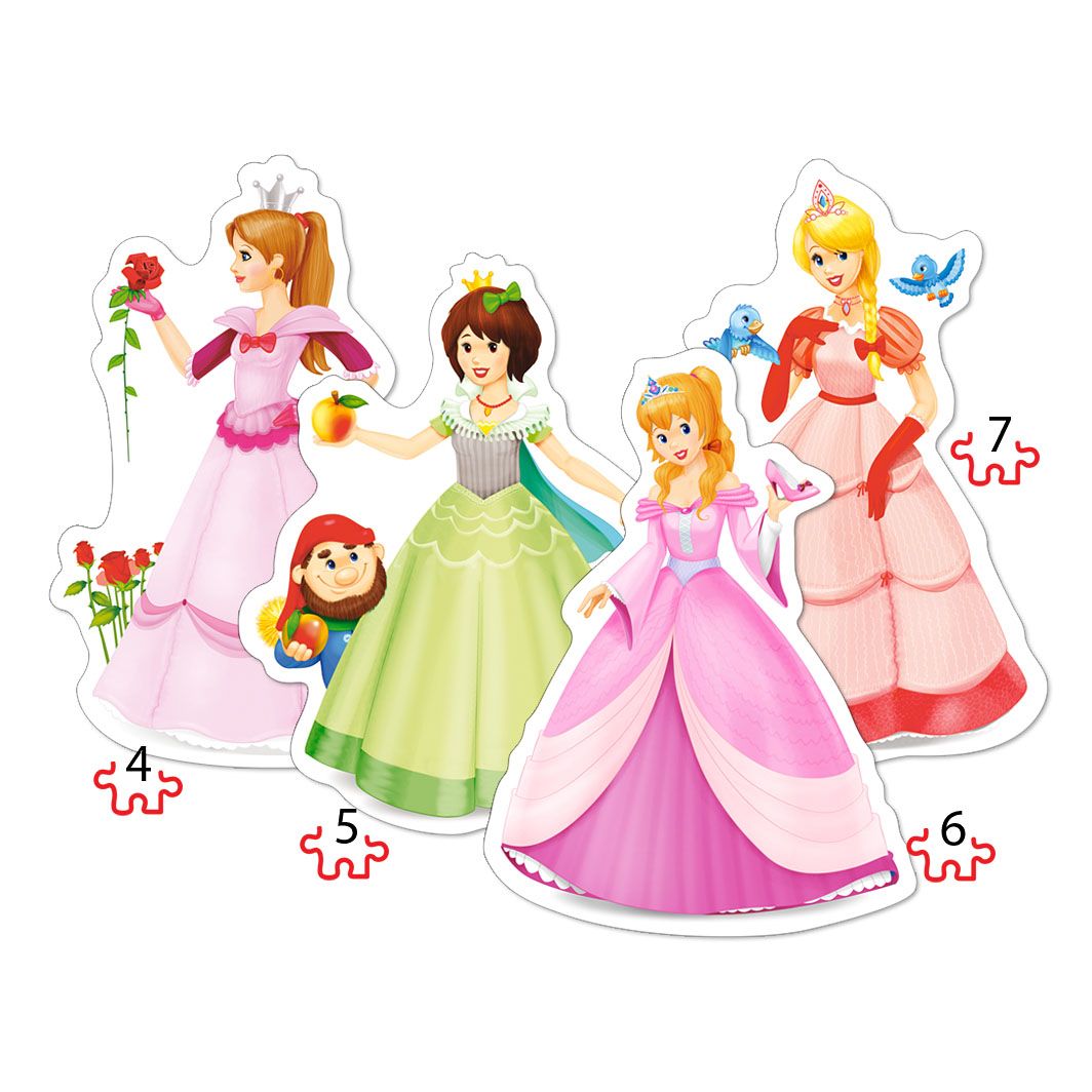 Красиви принцеси, пъзел с 4, 5, 6 и 7 части