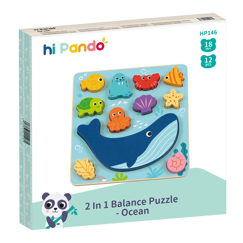 Hi Pando, Дървен пъзел и игра за баланс, 2 в 1, Морско дъно