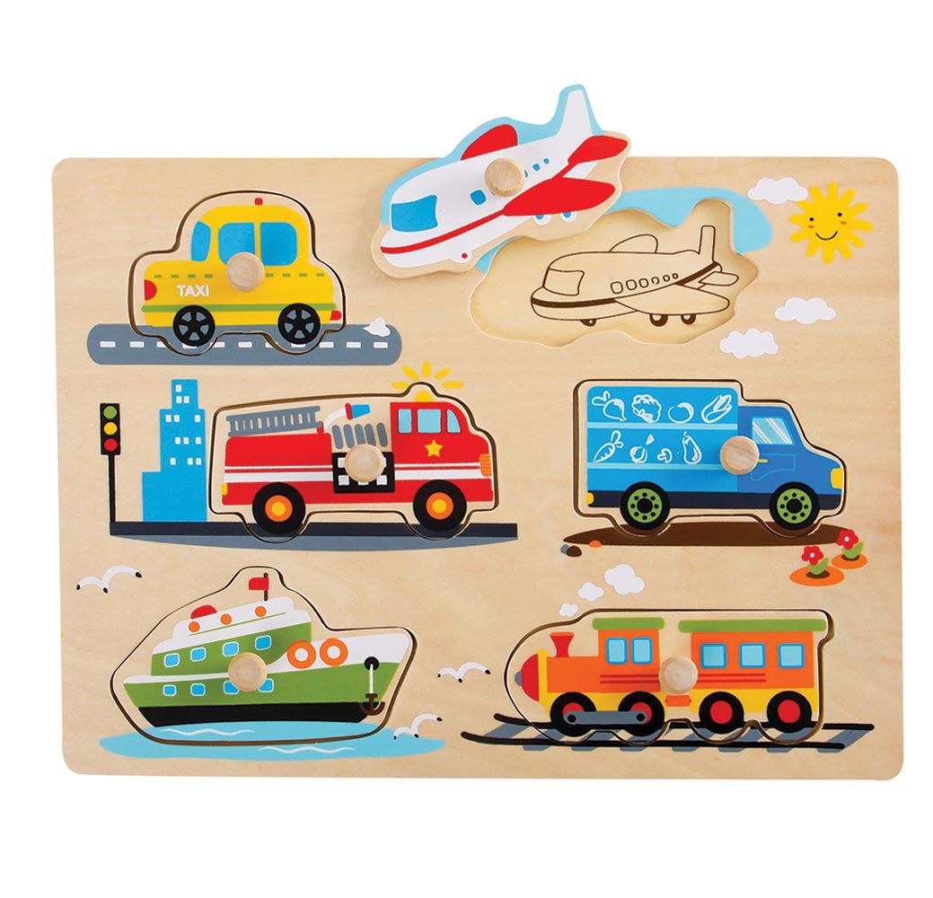 Tini Toys, Дървен пъзел с дръжки, Превозни средства, 6 елемента