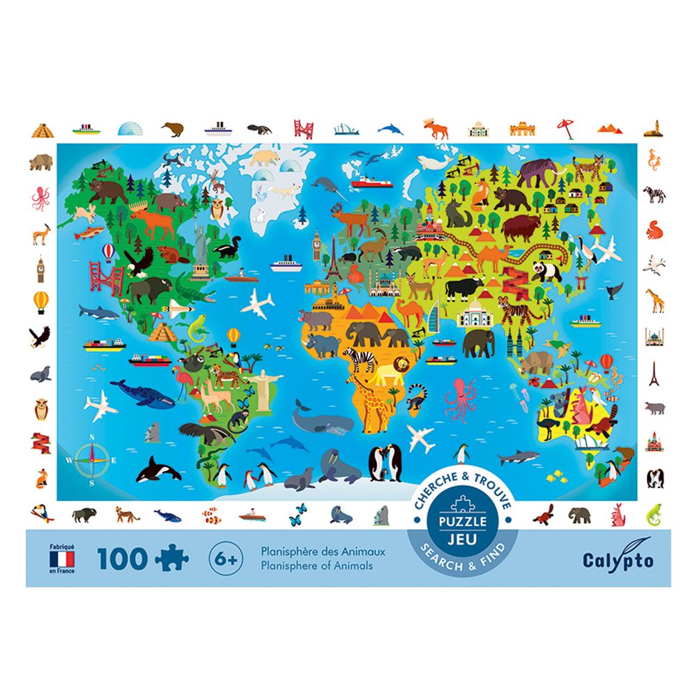 Пъзел диви животни, Карта на света, 100 части