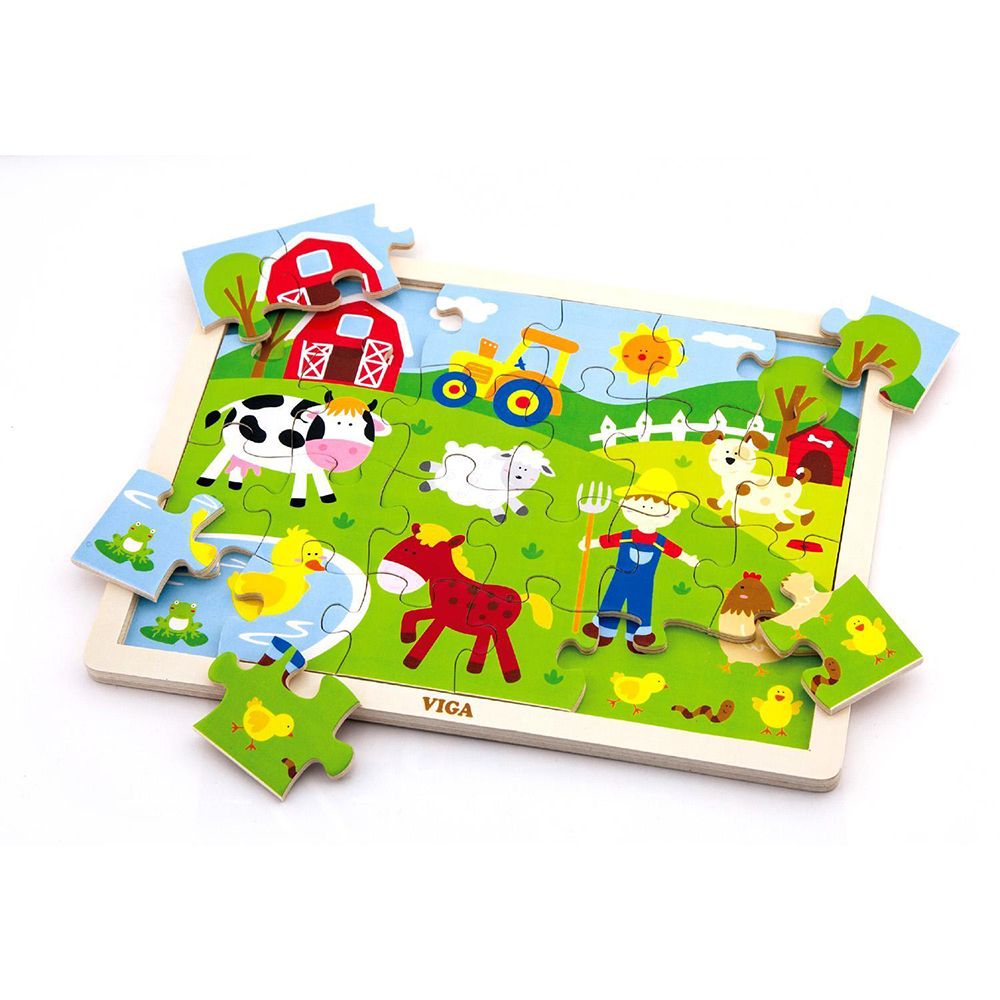 Viga toys, Дървен пъзел, Един ден във фермата, 24 елемента