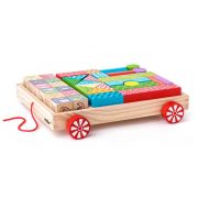 Количка за дърпане, с дървени кубчета