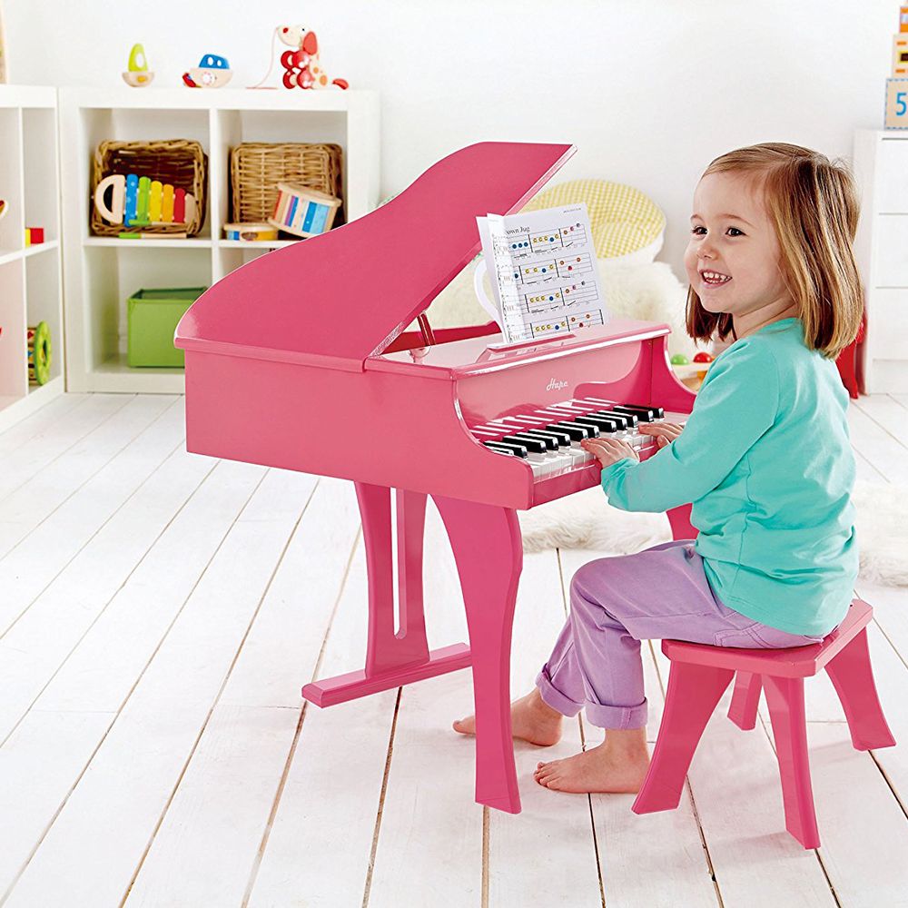 Детско дървено пиано със столче, розово