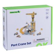 Дървен кран със строителна площадка и машини