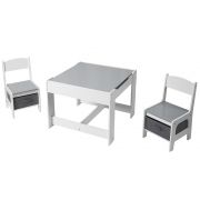 Комплект масичка с черна дъска и два стола с органайзери, Монохром