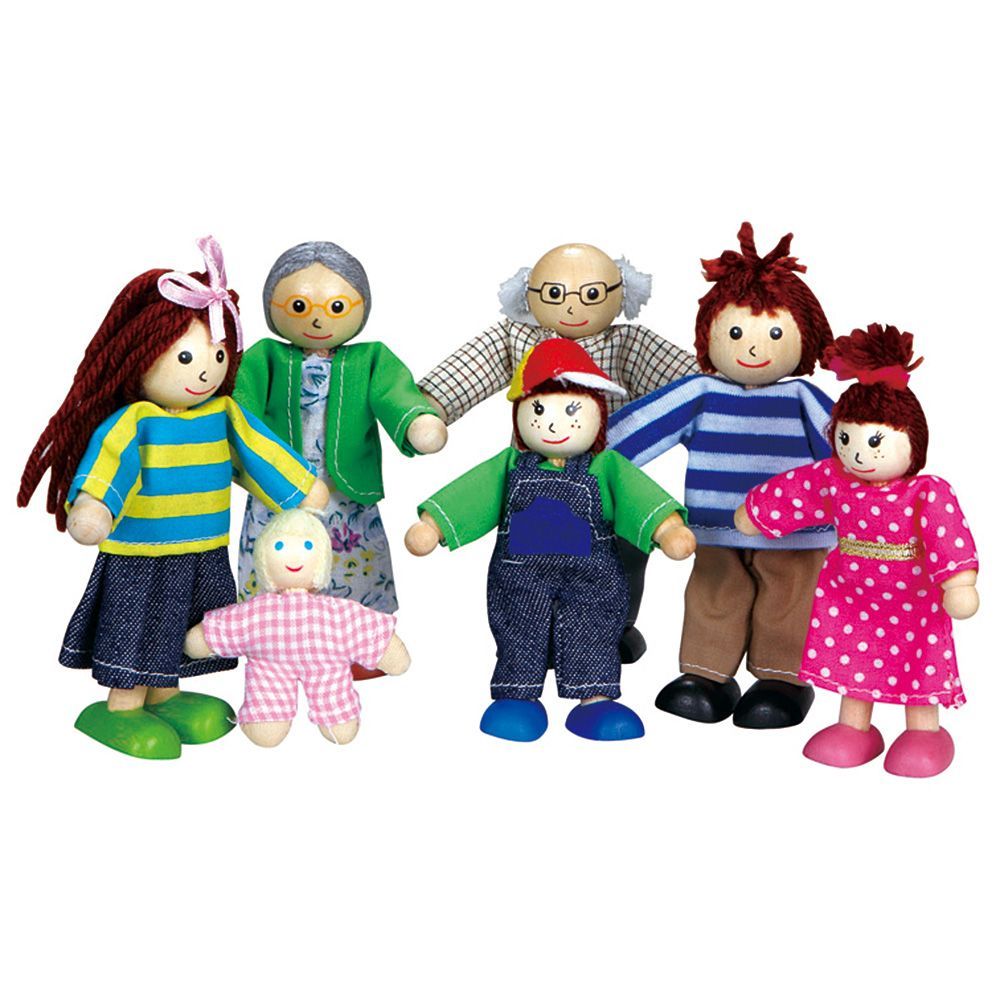 Lelin Toys, Комплект дървени кукли, Голямото семейство, 7 части