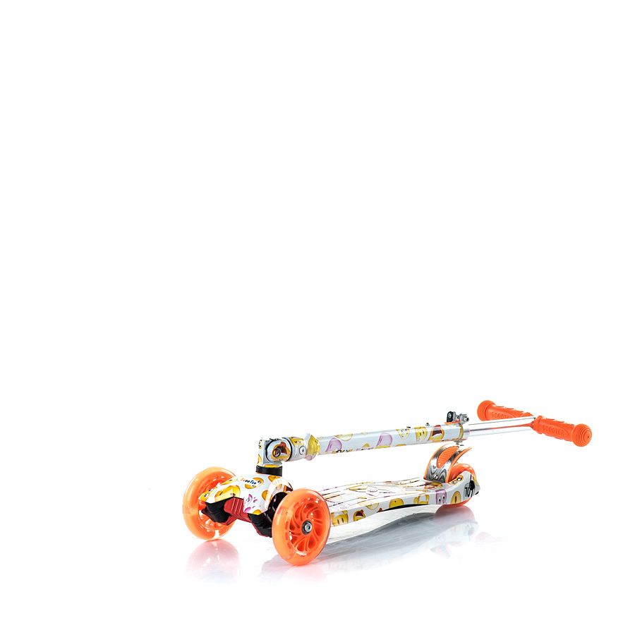 Тротинетка със светещи колела, цветна с оранжеви дръжки