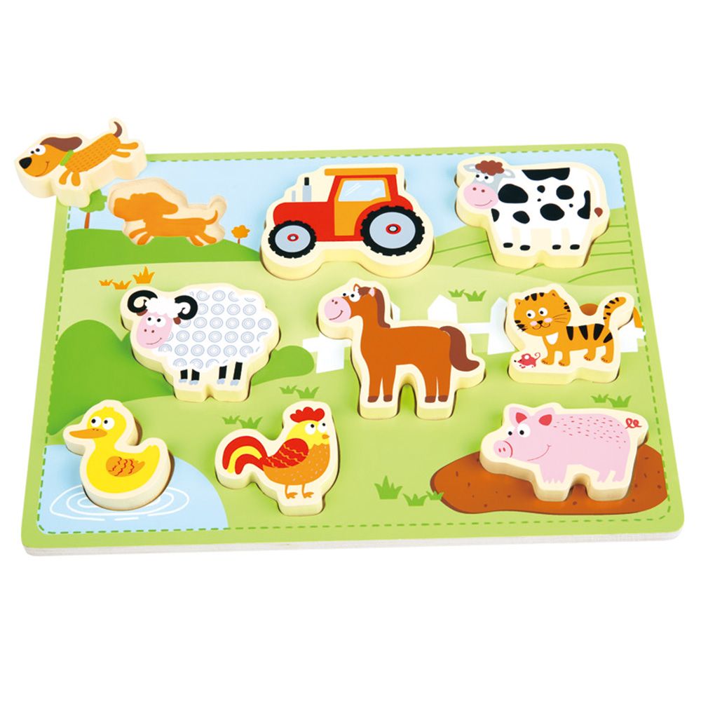 Lelin Toys, Дървен пъзел с фигури, Ферма, 9 елемента