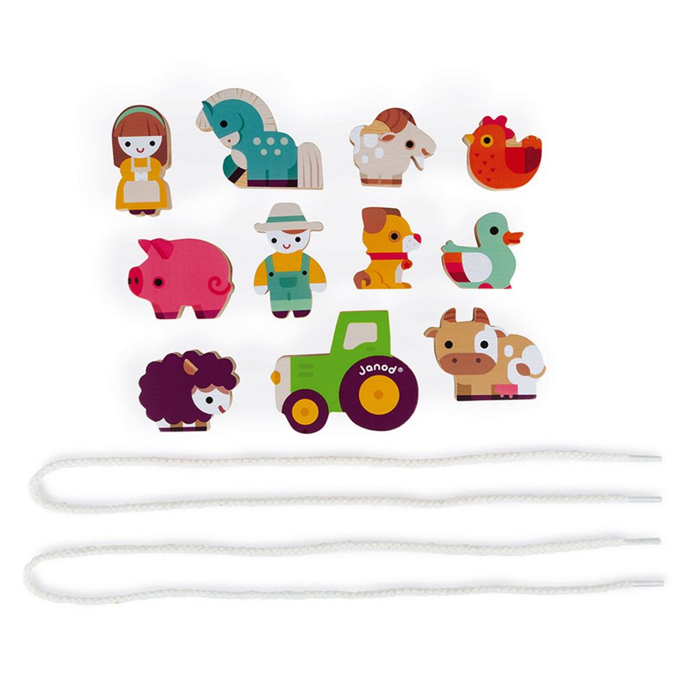 Дървени фигури за нанизване, Ферма, 2 игри в 1