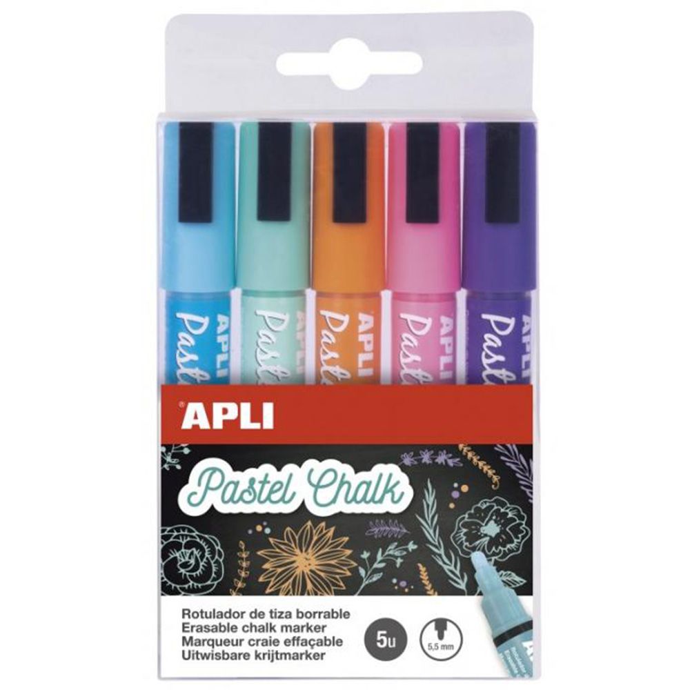Apli kids, Комплект цветни течни тебешири, 5 броя