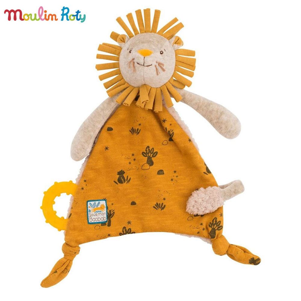 Moulin Roty, Мека играчка Веселото лъвче, с държач за биберон