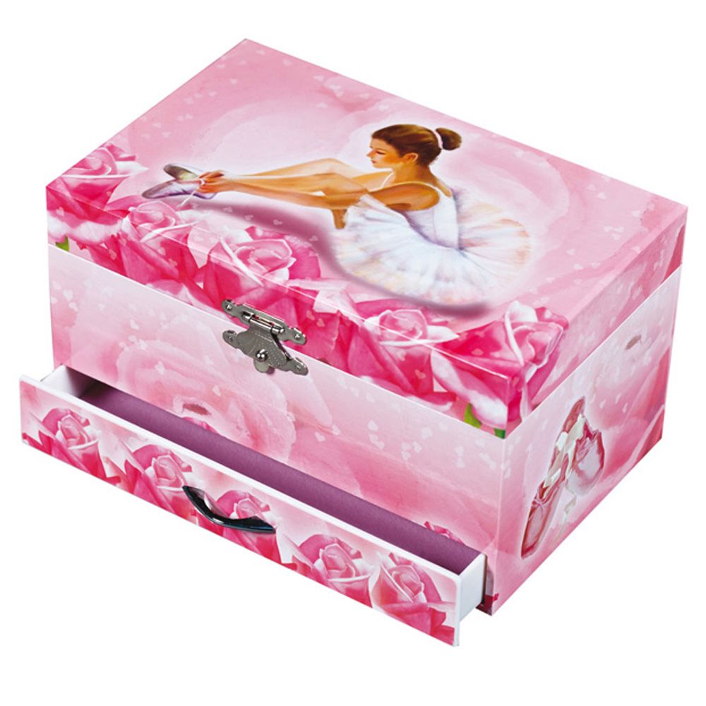 Trousselier, Светеща в тъмното музикална кутия за бижута с чекмедже, Балерина, розова