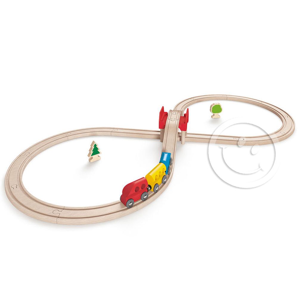 Hape, Комплект дървен влак с релси, Осмица, 27 части