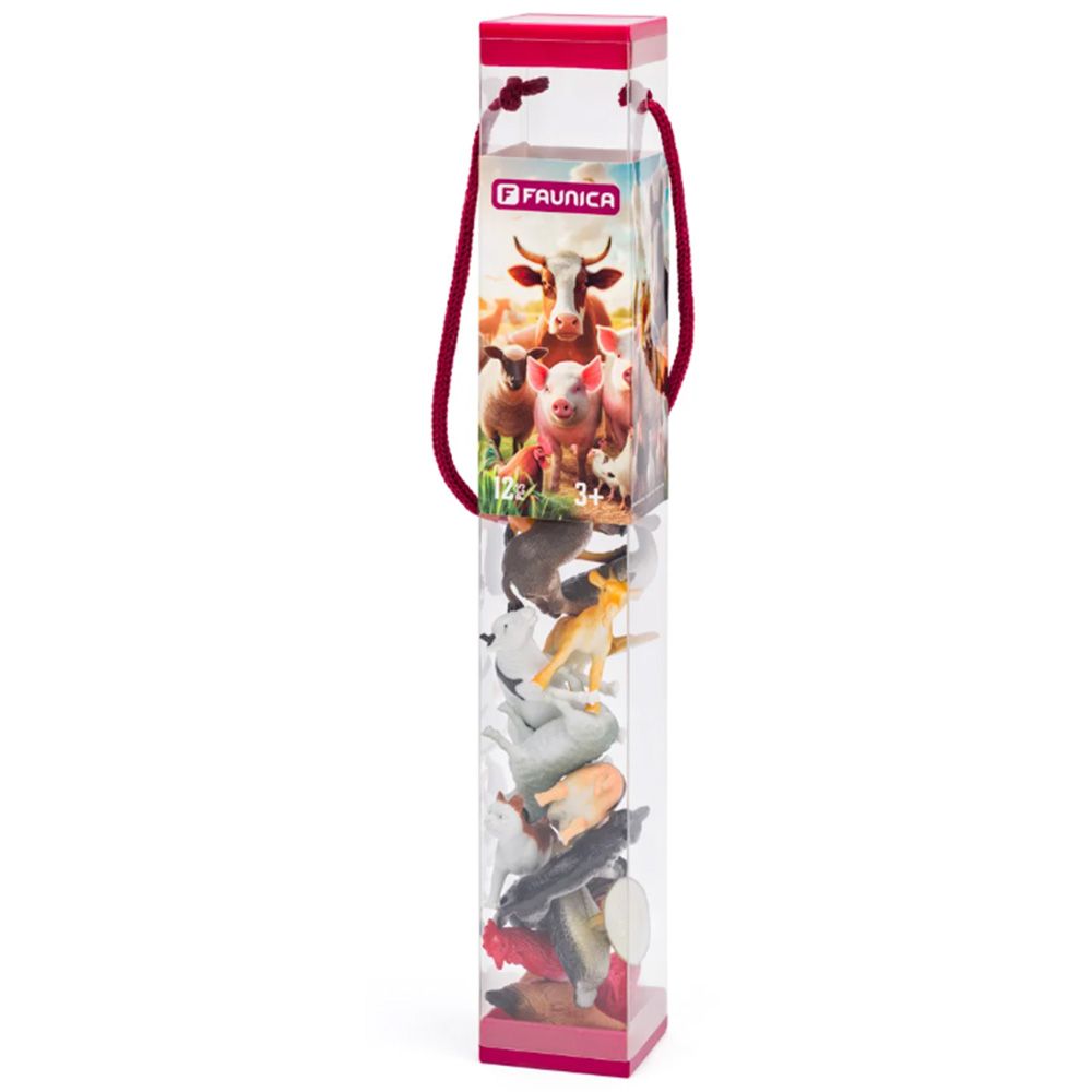 Фигурки на животните от фермата в туба, 12 части