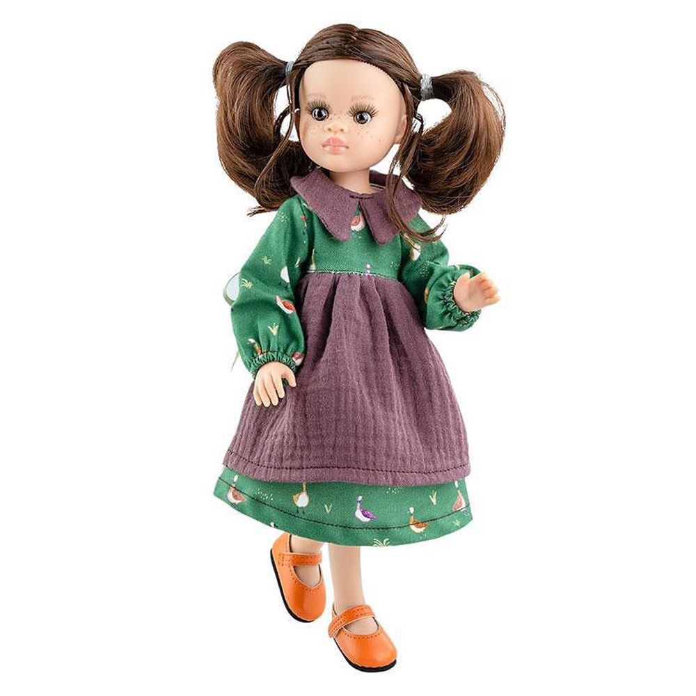 Paola Reina, Кукла Ноелия, с рокля в зелено и лилаво, 32 см