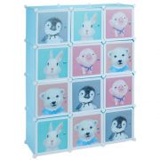 Детски син стелаж-органайзер за дрешки и играчки с 12 отделения, Животни