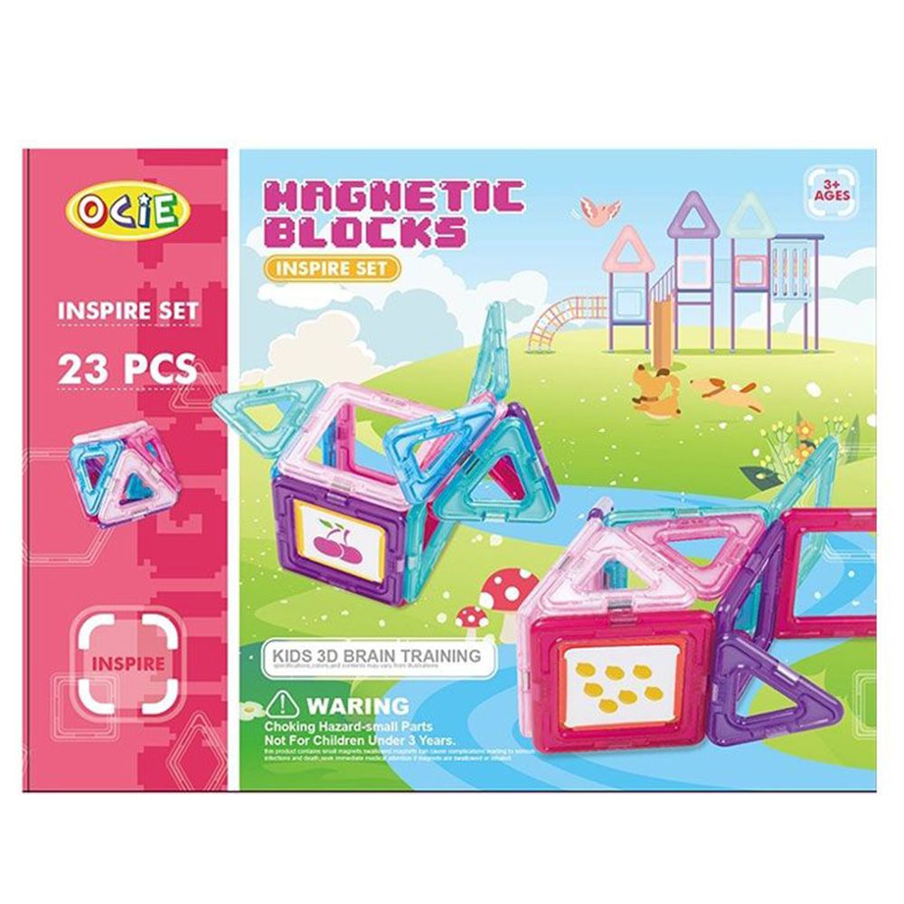 Magnetic blocks, Магнитен конструктор, розов, 23 части, Ocie