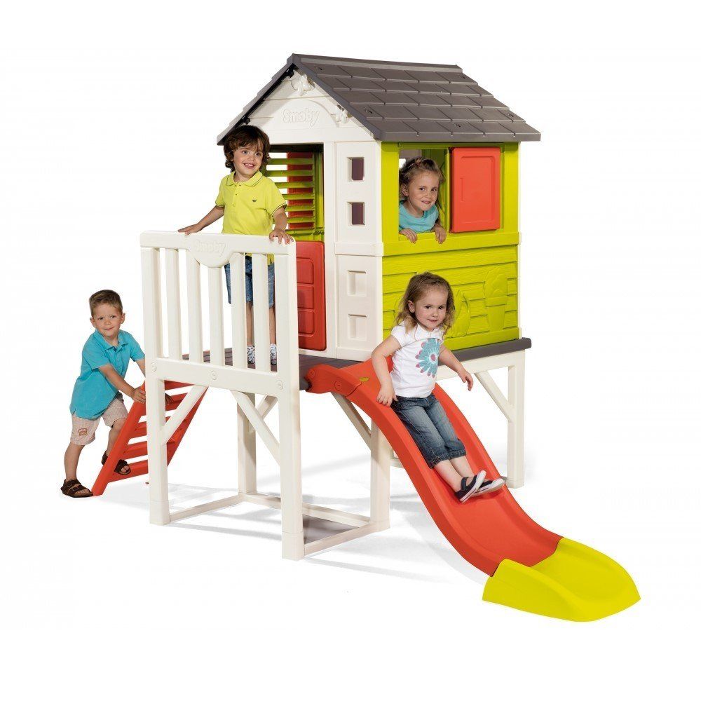 Smoby, Детска пластмасова къща за игра, с веранда и пързалка
