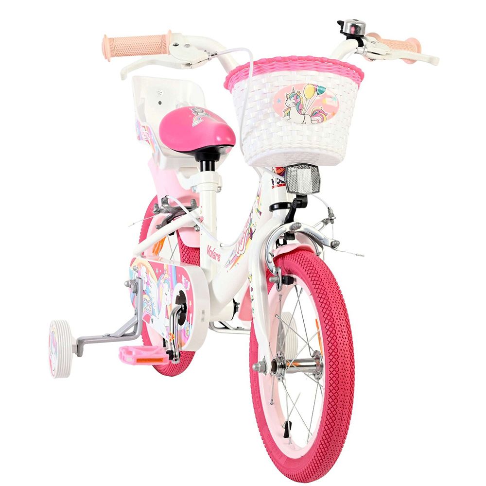 Детски велосипед с помощни колела, Volare Unicorn, 14 инча - бял