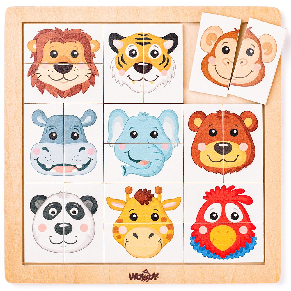 Дървен пъзел с глави на животни, Диви животни