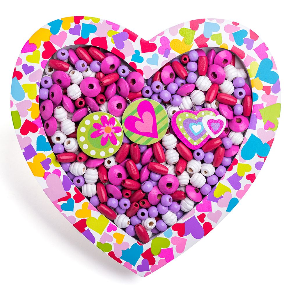 Woodyland, Голям комплект с дървени мъниста за нанизване, Сърце